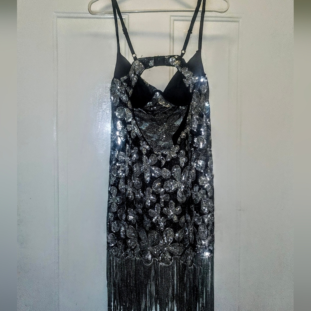 For Love And Lemons Black and Silver Sequin Mini Dress - Picture 2 of 3